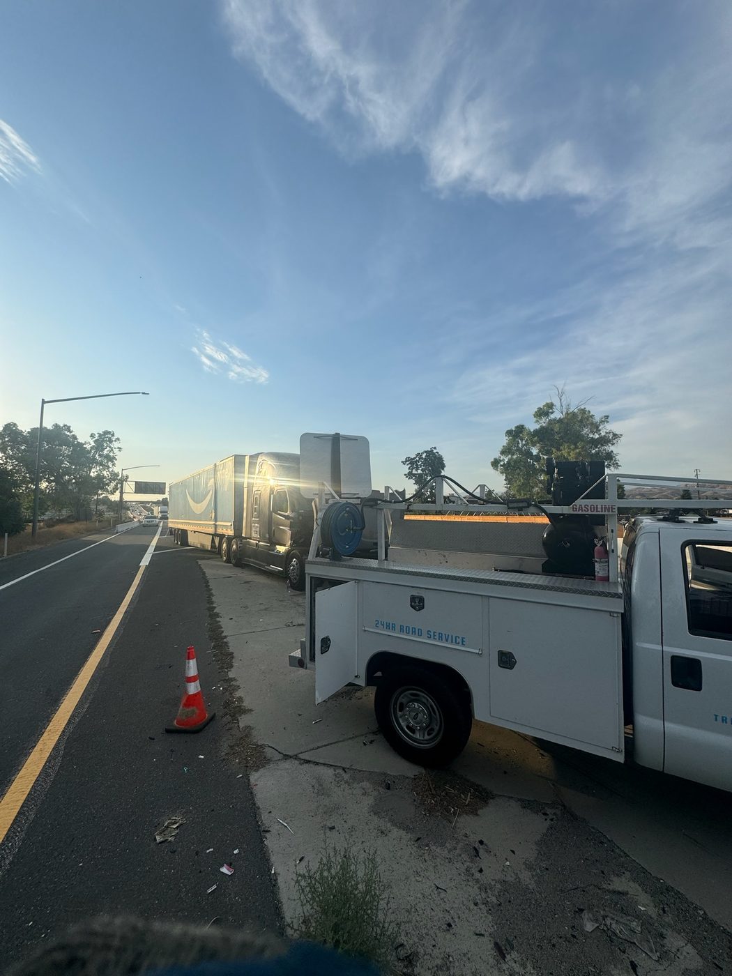 FreightFix roadside repair work with safety cones