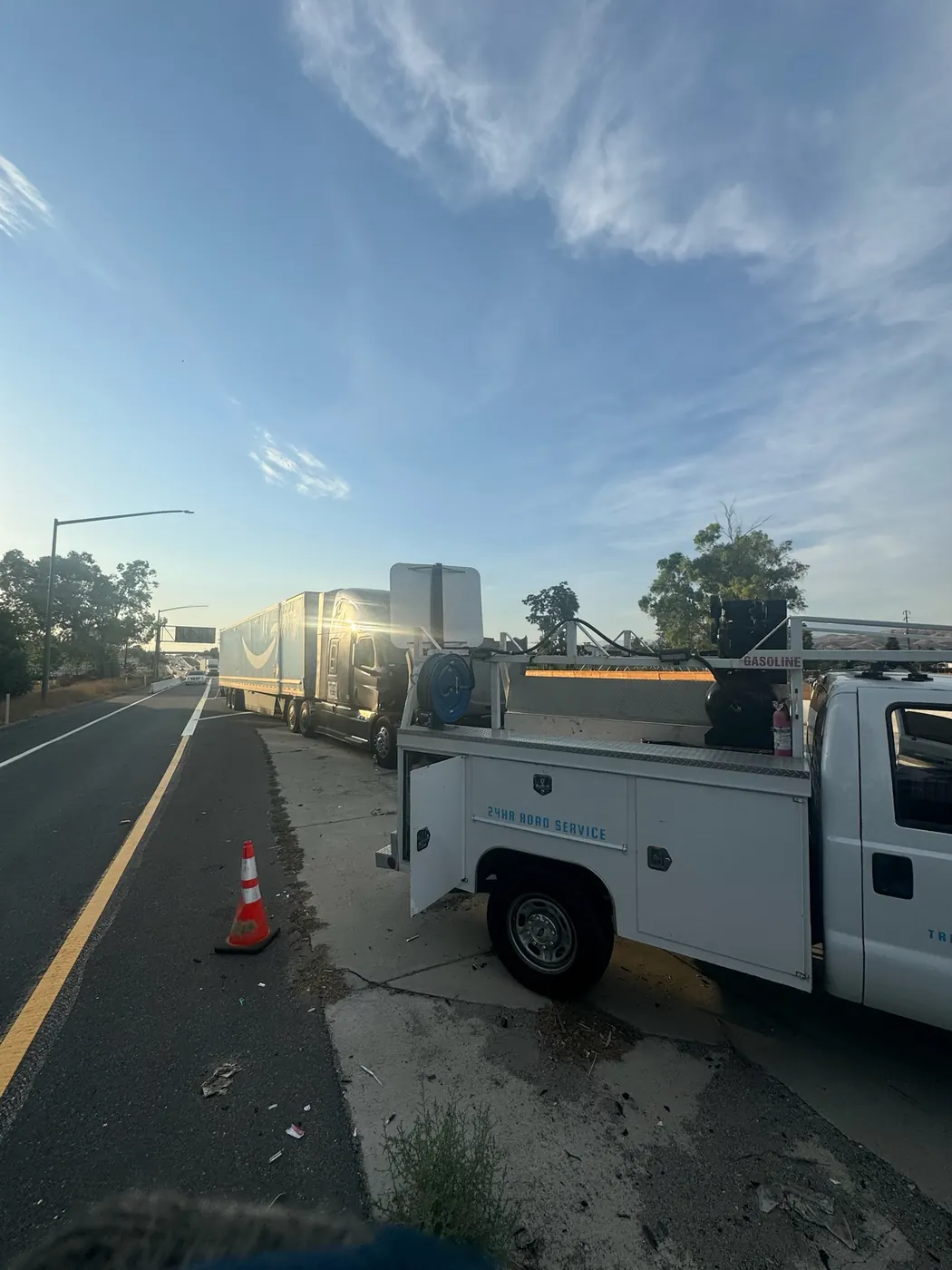 FreightFix on-site commercial repair with safety cones